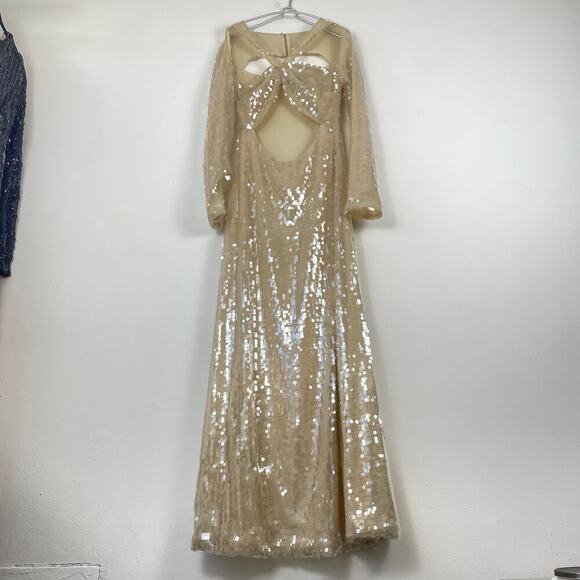 Kim Shui Cut Out Gown Sequin Pailette in Champagne Size XL - NWOT - Picture 2 of 11